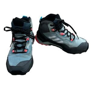 adidas Women's Light Blue Gray Black Trail Ankle Boots with Pink Highlights